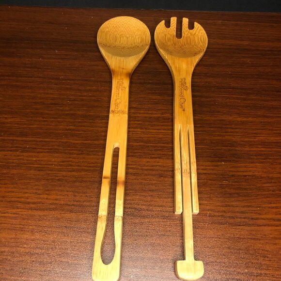 Pampered Chef Interlocking Bamboo Wooden Tongs Like New - Picture 3 of 8